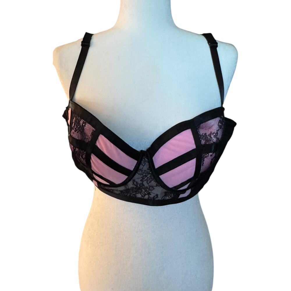 Oh La La Cheri Bra 4X Pink Black Lace Caged Strappy Underwire Plus Size